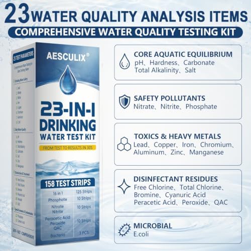 23 in 1 Water Test Kit for Drinking Water 158 Strips, Upgraded Home Water Testing Strips for Well & Tap Water, Detects Hardness, Chlorine, pH, Lead, Iron, Copper & More - Image 3