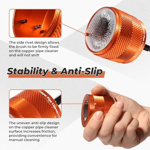 Copper Pipe Cleaner 1/2in 3/4in with 1/4in Hex Shank and 6 Brushes, Plumbing Tool for Rust Paint Removal - Image 3