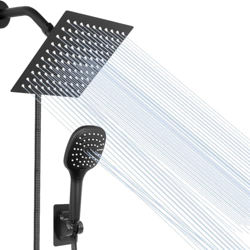 NearMoon Shower Head with Hose, High Pressure Stainless Steel Rain Shower and 3 Settings Handheld Spray Combo with Push Button Flow Control (8 Inch, Matte Black) by NearMoon