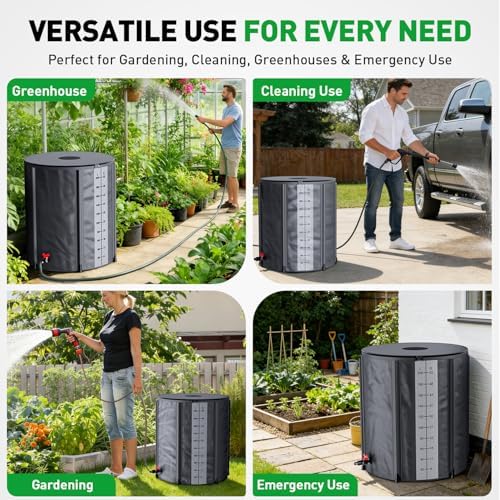 Yesker Collapsible Rain Barrel, 53 Gallon Portable Rainwater Collection System, 550D PVC Water Storage Tank, Rain Catcher with Spigots Filter Overflow Kit, Grey - Image 5