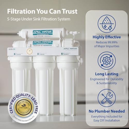 APEC Water WQA Certified 5-Stage Under Sink Reverse Osmosis Water Filter System, Brushed Nickel, Certified Ultra Safe Drinking Water Filter System, Reduces 99.99% of Contaminants, DIY Install - Image 2
