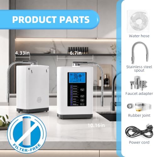 Alkaline Water Ionizer Machine, Water Machine PH 4-10.5 for Alkaline & Acidic Water, 7 Titanium Plates, Up to -500mV ORP, 8,000L Filter, 7 Water Settings, Auto-Cleaning, Intelligent Voice - Image 5