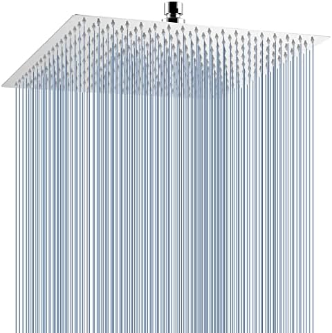 Voolan Oversize Rain Shower Head - High Flow Square Rainfall Showerhead - Waterfall Full Body Coverage - Universal Ceiling or Wall Mount (16 Inch, Chrome) by Voolan