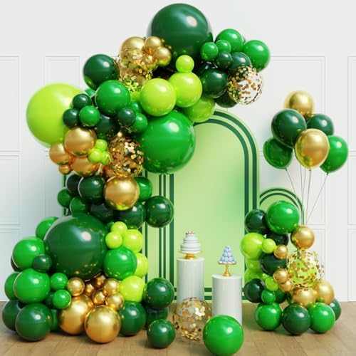 Green Balloon Arch Kit, 129Pcs 4 Sizes Dark Green and Gold Balloons by Myafqsj