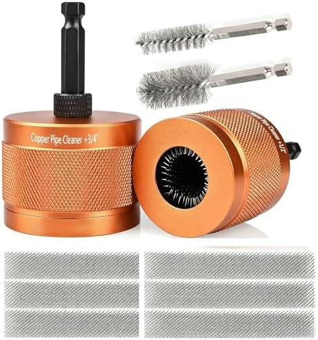 1/2" & 3/4" Copper Pipe Cleaner Set for Drill,Plumbing Tools for Removing Rust , Stains & Paint from Copper & Metal Pipes , with 1/4" Hex Shank & 6 Brush Blades & 2 Pipe Cleaning Brush by Unknown