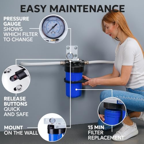 Aquaboon 10x4.5 Whole House Water Filter Housing | NSF Certified Water Filter Canister for Filtration System w/ Gauge & Release, Wrench, Bracket 1"NPT - Image 4