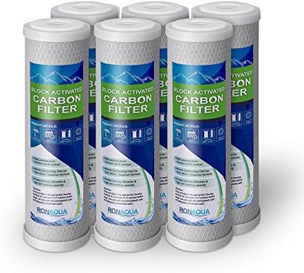 Block Activated Carbon Coconut Shell Water Filter Cartridge 5 Micron for RO & Standard 10” Housing WELL-MATCHED with WFPFC8002, WFPFC9001, WHCF-WHWC, WHEF-WHWC, FXWTC, SCWH-5 (6 Pack) by Ronaqua