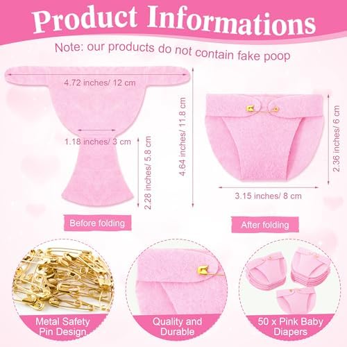 Roowest 51 Pcs Dirty Diaper Baby Shower Games, Pink Flower - Image 3