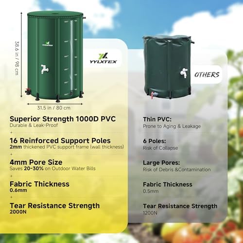 132 Gallon/500L Collapsible RainWater Collection Barrel,Water Tank&Reinforced with 2mm Frame Portable Rain Catcher,Includes Quick-Connect Tap&Sprinkler,Heavy Duty 0.6mm PVC for Long-Lasting Use,Green - Image 6