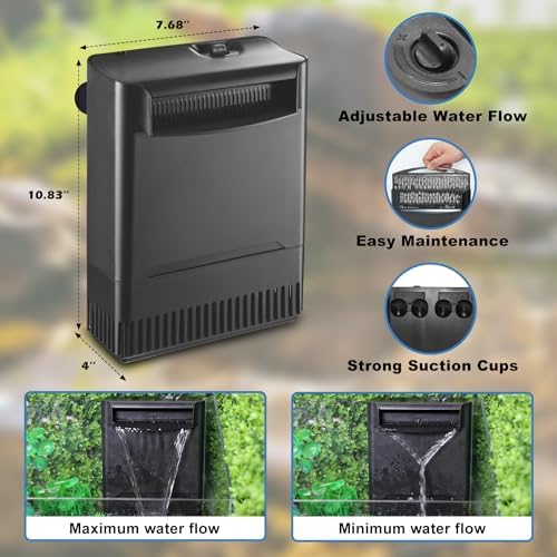 IX-120 Turtle Tank Filter Aquarium Filter Power Adjustable 30-55 Gal. 290GPH Large Internal Filter 3-Stage Waterfall Bio-Filtration Low Water Level for Freshwater Saltwater Fish Tank Reptile Shrimp Frog - Image 5