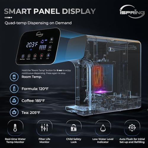 iSpring RCD100 5-Stage Countertop Reverse Osmosis System, Instant Hot RO Water Dispenser with UV, 2.5:1 Pure to Drain, 100 GPD Portable Water Filtration System, 4 Temperature Options, Plug and Play - Image 4