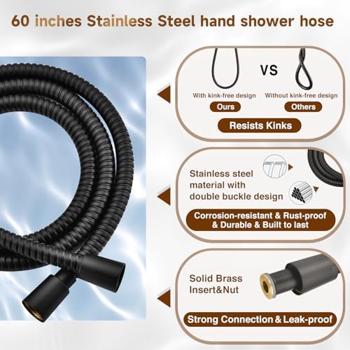 BRIGHT SHOWERS High Pressure Dual Shower Head Combo with Rainfall & Handheld, 4 Spray Settings, Tool-Free Installation, 60" Stainless Steel Hose, Matte Black - Image 6
