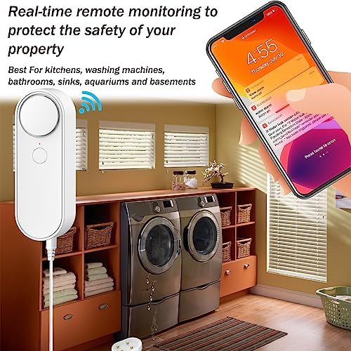 Multifunctional WiFi Water Leak Detector, 6.5ft Split Drip/Leak Detection Cable, Dual Interface, Expandable, Smart Leak Sensor Alarm, AAA Battery Powered, APP Monitoring, Over 5 Months Standby - Image 5