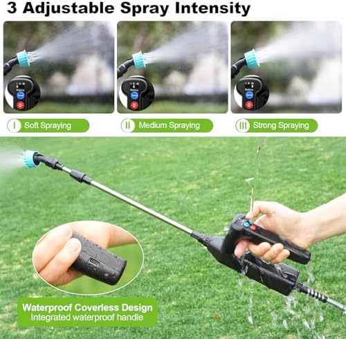 Battery Powered Sprayer Wand, 32 Inch Garden Sprayer Telescopic Wand with 3 Adjustable Speeds, Battery Indicator, 26.2 FT Hose, 7.4V Rechargeable Water Sprayer Wand with 4 Adjustable Nozzles & Filter - Image 3