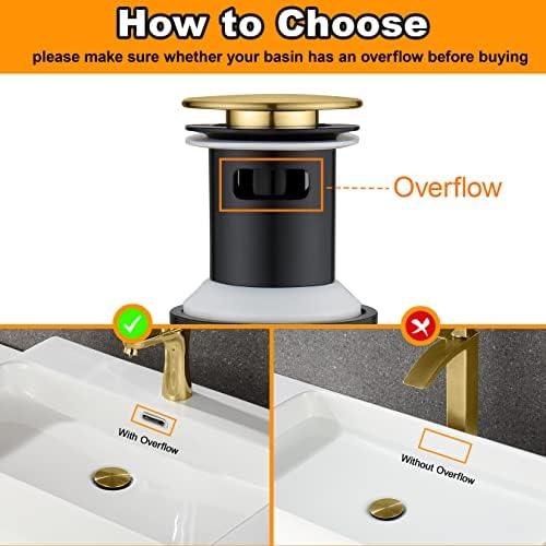 TIORIY Bathroom Sink Stopper with Overflow, Sink Drain Brushed Gold - Image 4