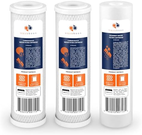 Aquaboon 5 Micron 10 x 2.5 House Water Filters Cartridges Set of 3 | Sediment & Carbon Filter Replacements Compatible with WHKF-WHWC, P5, WHKF-GD05 by Aquaboon