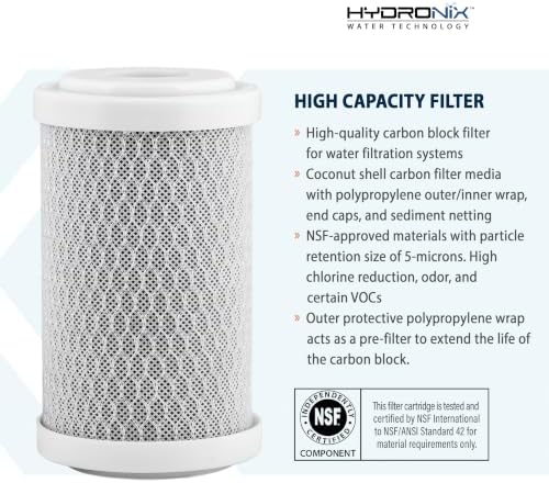 Hydronix CB-25-0505 NSF Coconut Activated Carbon Block Water Filter, 2.5" x 5" - 5 micron - Image 3