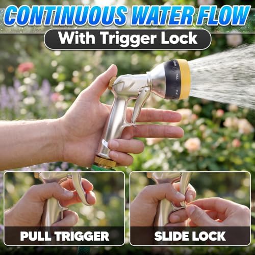 Metal Garden Heavy Duty Hose Nozzle, 8 Spray Patterns, Lock Clip - Image 6