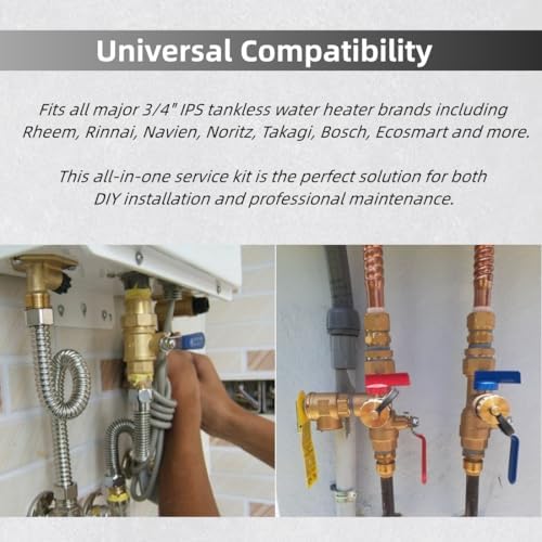 SYLPHID 3/4 Inch IPS Water Heater Service Valve Kit with Pressure Relief Valve, Universal Isolator Valve for Tankless Heater, Compatible with Rheem, Rinnai, Navien, Noritz, Ecosmart, Takagi, Bosch - Image 7