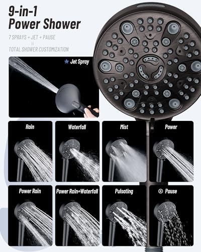 Filtered Handheld Shower Head for Hard Water, High Pressure Showerhead with 7 Spray Modes, Power Jet & Pause, Detachable & Adjustable for Healthier Skin & Hair - Oil Rubbed Bronze (VMASSTONE HM-003) - Image 3