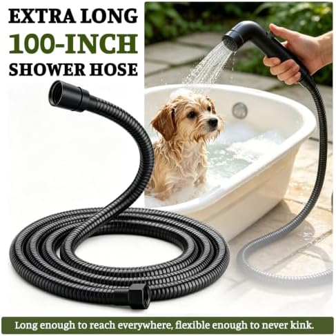Dog Shower Attachment for Outdoor Pet Washing, High Pressure Hand Sprayer with ON/OFF Switch, 100 Inches Stainless Steel Hose, 3/4 GHT Female Connector, Black - Image 3