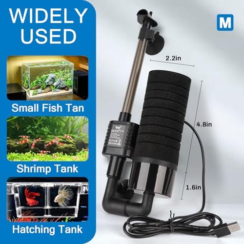 hygger USB Single Sponge Filter, Small Aquarium Filter with Adjustable Hanging Clip and Suction Cup, Duckbill Outlet, Rain Pipe Outlet, Extra Spare Sponge - Image 5