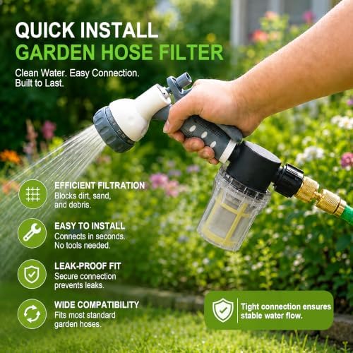 60 Mesh Garden Hose Filter with Quick Connect Set & 2 Replacement Screens, 3/4" GHT Thread Sediment Trap for Pool and Water Tank Pre-Filtration - Image 4