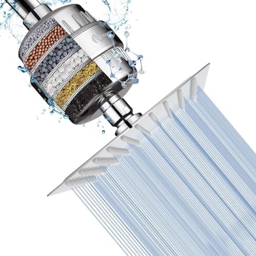 NearMoon Square Shower Head and 15 Stage Shower Filter Combo, High Pressure Filtered Head for Hard Water, Improves the Condition of Your Skin, Hair (Chrome Finish) by NearMoon