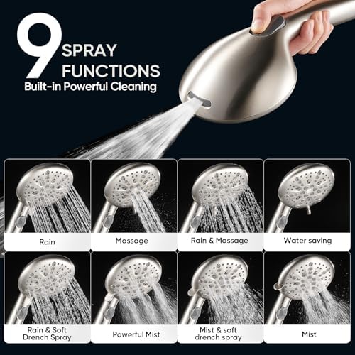 Cobbe 9 Spray Modes Handheld Shower Head, Water-Saving, Brushed Nickel - Image 4