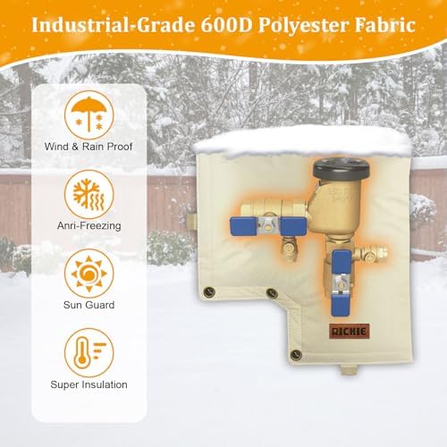 Backflow Preventer Insulated Cover (5°F) for Winter Freeze Protection, 13" Wx12 H Thickened Pressure Vacuum Breaker & Well Pump Cover, Outdoor Waterproof Insulation Pouch for Sprinkler Valve, Beige - Image 5