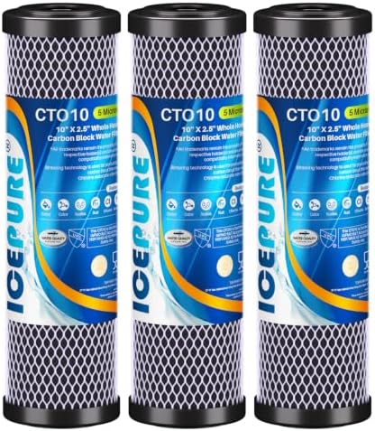 ICEPURE 5 Micron 2.5" x 10" CTO Carbon Whole House Water Filter, Pack of 3 by ICEPURE