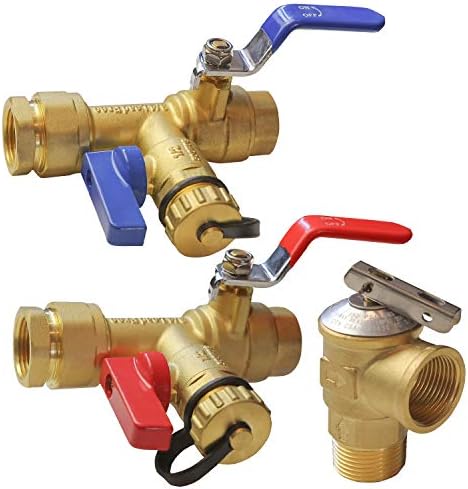 Hourleey 3/4 Inch IPS Isolator Tankless Water Heater Service Valve Kit, with Pressure Relief Valve, Clean Brass by Hourleey