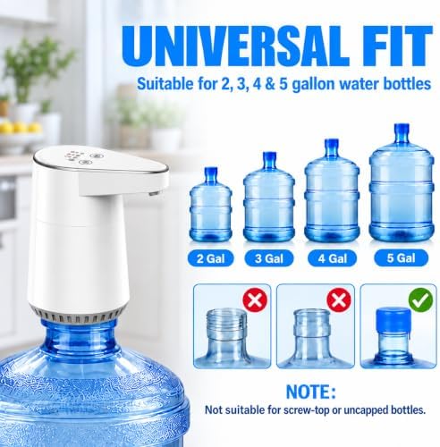 Water Pump for 5 Gallon jug, with 3 Modes ，One-Touch Electric Water Pump, USB-C Rechargeable, Compact and Portable for Home, Office and Camping - Image 3