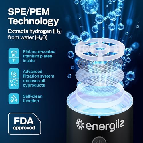 Hydrogen Water Bottle | Large 16.2 oz (480 ml) Hydrogen Water Bottle Generator 3000ppb | Hydrogenator Machine | SPE/PEM Hydrogenated Ionizer Generator (Black w/Gray) - Image 3