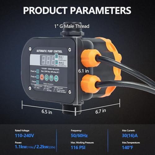 WiseWater Smart Pump Controller,110V-240V,1" NPT Adapters,Digital Display - Image 2