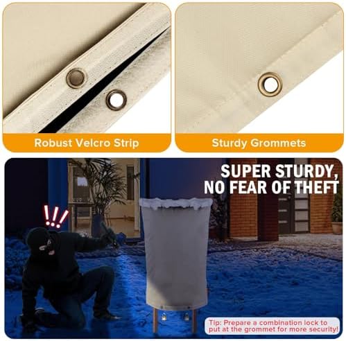 Angooni Upgraded Backflow Preventer Cover Aluminum Foil (5°F) - 30" W x 24" H Industrial 600D Winter Sprinkler Valve Covers for Outside, Anti-UV Winter-Freeze Water Well Pump Cover, Beige - Image 5
