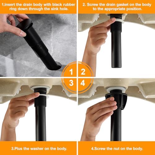 TIORIY Bathroom Sink Stopper Without Overflow, Sink Drain Assembly Black - Image 6