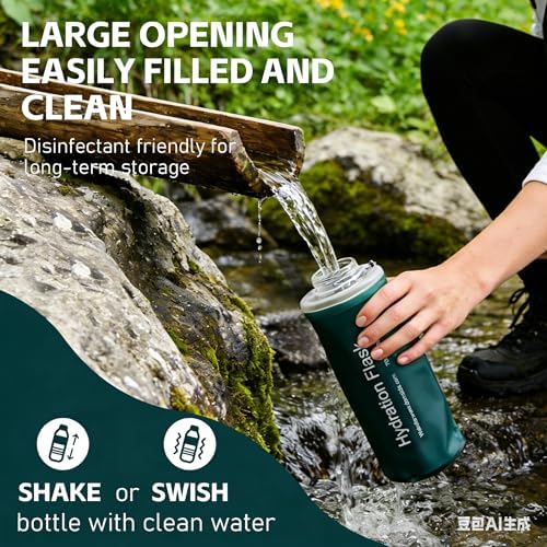 AXEN Collapsible Water Bottle with Filter for Hiking Travel, 1000ml Green - Image 6