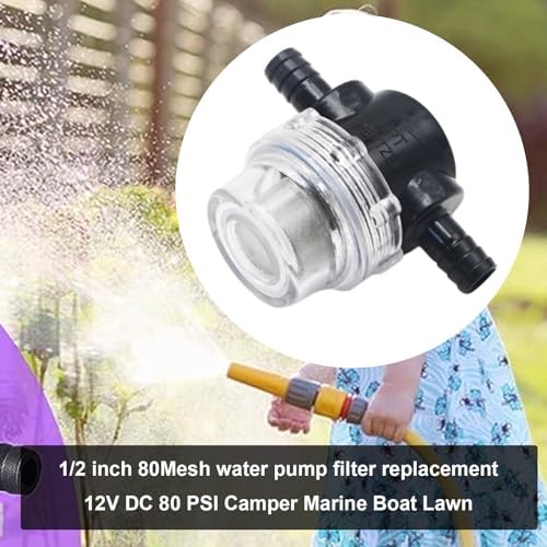 Hoypeyfiy 1/2 Inches Water Pump Strainer 2PCS for 12V DC 80 PSI Camper Marine Boat Lawn, 80 Mesh Filter - Image 3