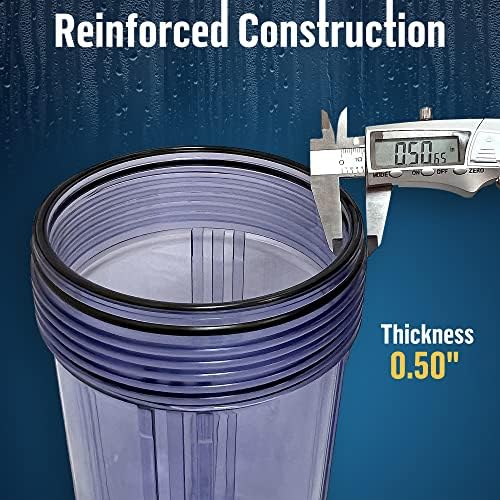High Capacity 10 x 4.5” Whole House Filter Purifier System for Well or City Water, Presser Relief Button, 1” NPT Brass Port, Double O-Ring, Meets NSF Standards & Regulations (Transparent, 2 Sets) - Image 4