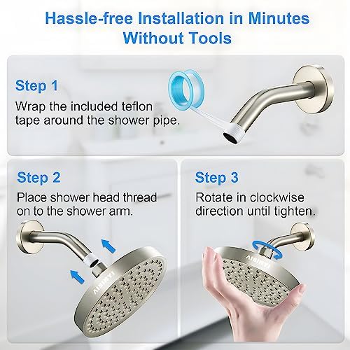 6" Rain Shower Head & 6" Shower Arm, Luxury Brushed Nickel Finish - Image 6