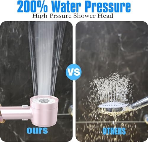 High Pressure Shower Head with Handheld, with Pause Switch 4 Spray Modes Water Saving Showerhead,Showerhead Set with Hose, Bracket and Cotton Filter, (pink) - Image 3