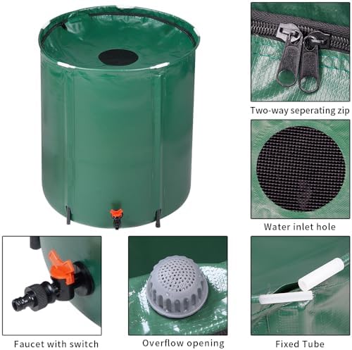 Collapsible Rain Barrel,Portable Water Storage Tank,Collection System Downspout, Water Catcher Container with Filter Spigot Overflow Kit (Green,50 Gallon) - Image 3