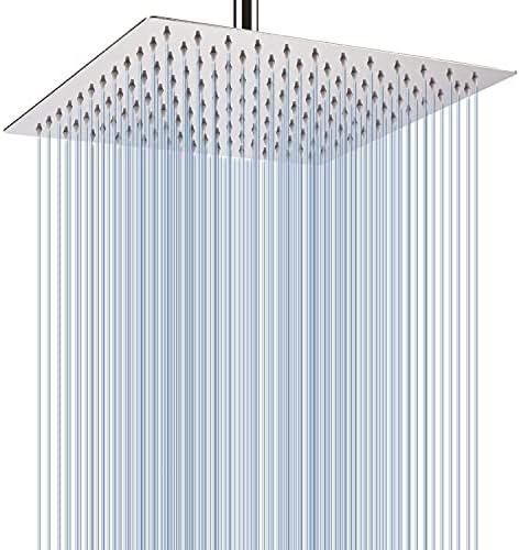 Voolan Rain Shower Head - High Flow Large Rainfall Shower Heads Made of Stainless Steel - Waterfall Bathroom Square Showerhead - Ceiling or Wall Mount (12" Chrome) by Voolan