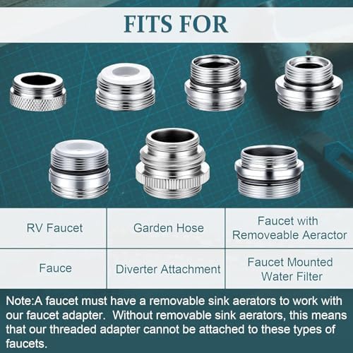 Hotop 7 Pcs Brass Faucet Adapter Kit Kitchen Male Female Faucet Adapter - Image 6