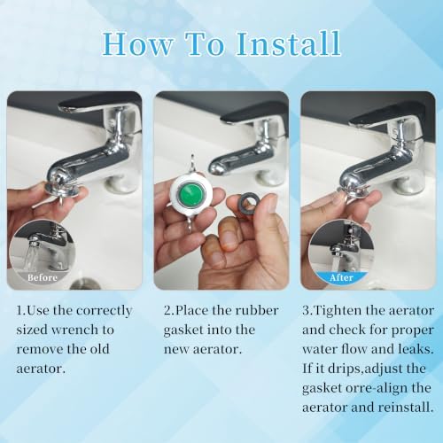 16PCS Faucet Aerator Replacement Kit, 12 Pack Insert Aerators, 2 Pack M24 (15/16") & 2 Pack M22 (55/64") Brass Aerators, Flow Restrictor with M24 Wrench for Kitchen & Bathroom Faucets - Image 5