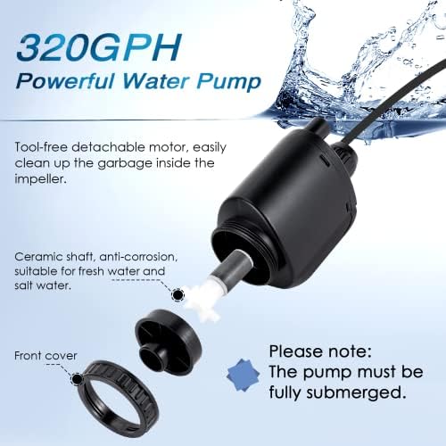 AQQA 6-in-1 Electric Aquarium Gravel Cleaner, 320GPH 20W Fish Tank Vacuum - Image 5