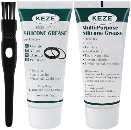 KEZE Food Grade Silicone Grease Pool Lube Tube O Rings Lubricant for Plumber Faucet Gasket Water Filter Rubber Seal Silicon Grease with Brush 1 oz 2-Pack by KEZE