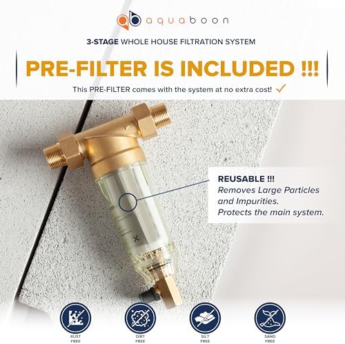 Aquaboon 20" 3 Stage Whole House Water Filtration System with Big Housings and Pressure Gauges - UV Lamp, KDF Filter, Carbon Block, Sediment Filter Cartridges, Steel Frame - Image 4