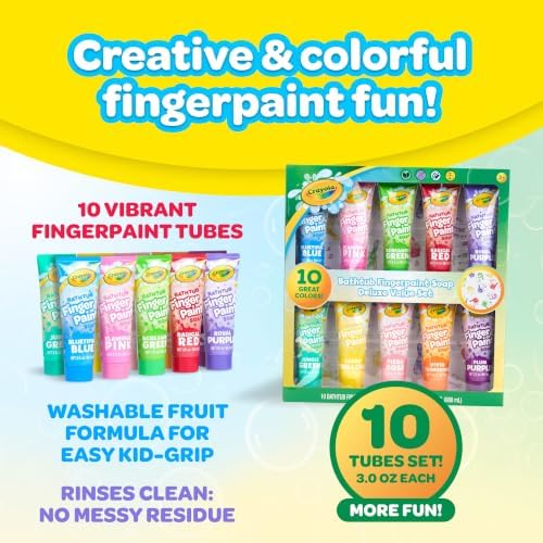 Crayola Bathtub Fingerpaint Deluxe Value Pack 10-Piece Set for Kids, 3 OZ Tubes of Washable Soap Paint, Non-Toxic, Stain Free Bath Toys for Kids - Image 2